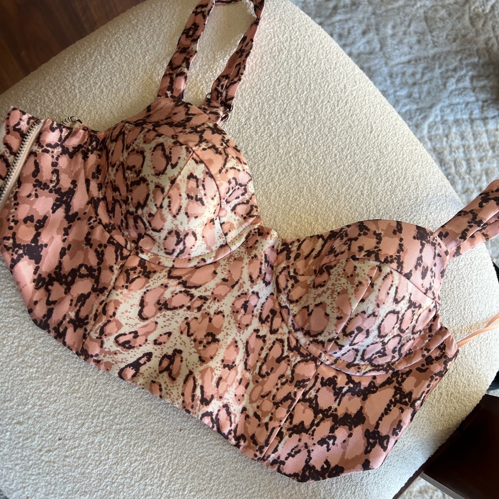 Nasty Gal Pink Animal Print Bustier Top
